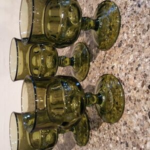 Mid Century Tffin King's Crown Thumbprint Green Goblets Set Of 4